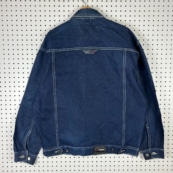 FUBU Denim Y2K Trucker Jacket Mens Large 90s Streetwear Blue Full Zip READ Skate - Picture 5 of 10